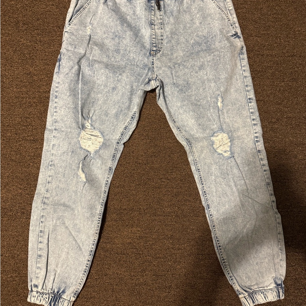 Men's Light Blue Distressed Jeans